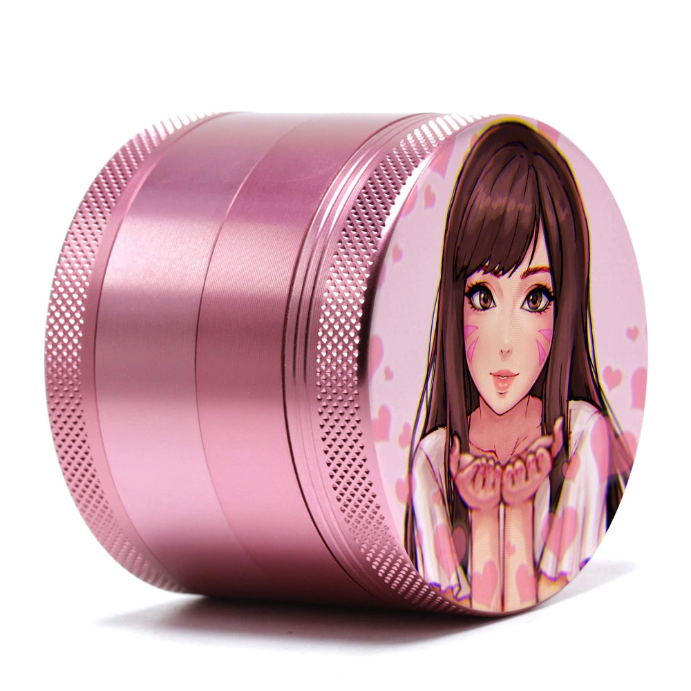 40MM Top Quality Pink Grinder For Girls Print Logo Cartoon Aluminum Alloy Grinders Machine Grass Spices 4 Layers Crusher Gifts