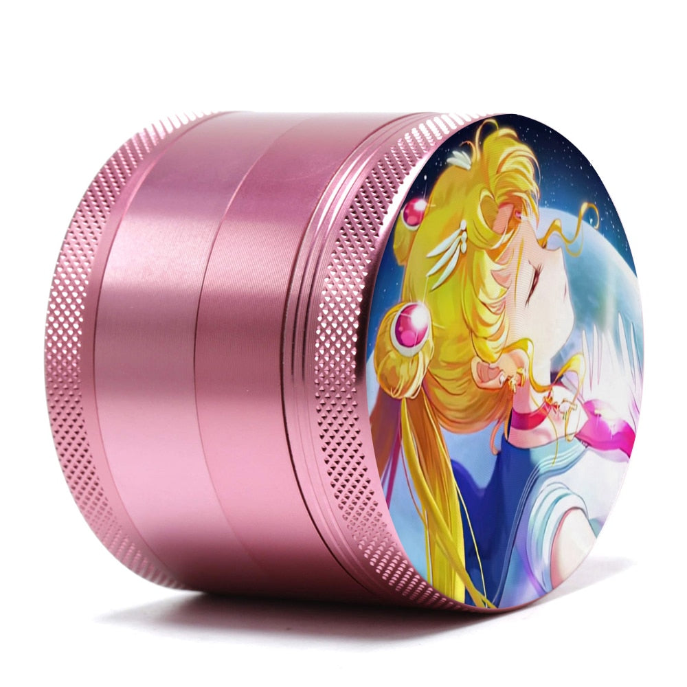 40MM Top Quality Pink Grinder For Girls Print Logo Cartoon Aluminum Alloy Grinders Machine Grass Spices 4 Layers Crusher Gifts