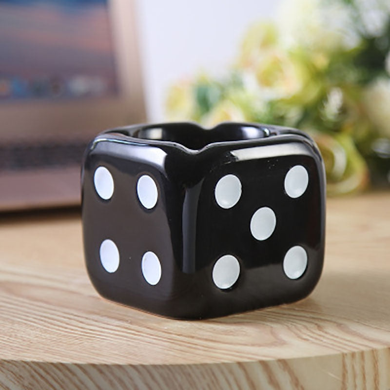 1PC Creative Ceramic Ashtray Unique Dice Shaped Cigarette Ashtray Adorable Ash Tray Desktop Adornment For Home Office Decor